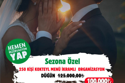 250 Kişilik Kokteyl Menü İkramlı Düğün Organizasyonları 100.000 TL