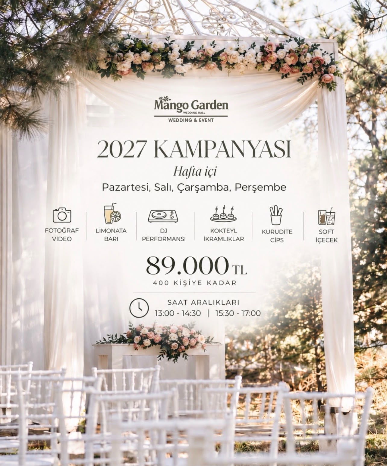 2027 Yılında Yapılacak Hafta İçi Davetleri 89.000 TL'den Başlayan Fiyatlarla